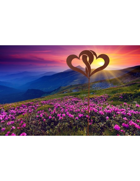 Doppeltes Herz Gartenstecker - Breite 36 cm, Gesamthöhe 123 cm