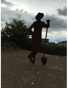 Edelrost Figur Gärtner Paul mit Schaufel zum Stecken,rostig,Garten