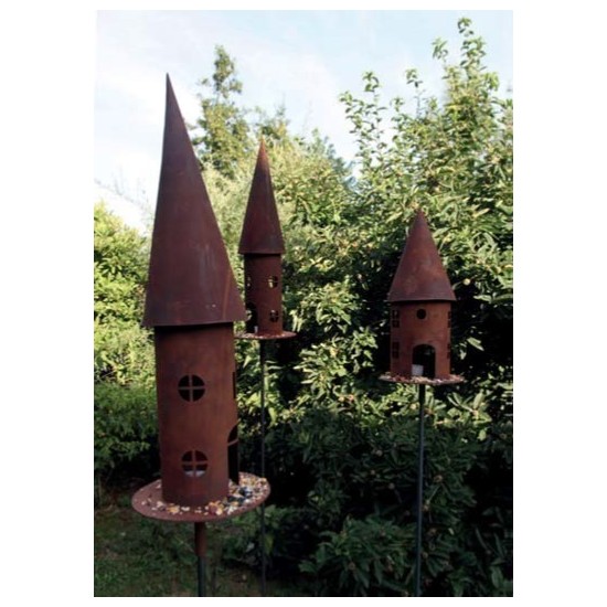 Rundes Vogelhaus in eleganter Rostoptik - verschiedene Varianten