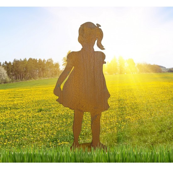 Gartendeko Figur Kind Mädchen mit kleid und Zopf