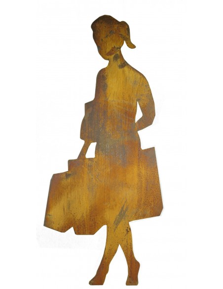 Frau als Aufstellfigur Metall für Draußen mit Handtasche beim Shopping