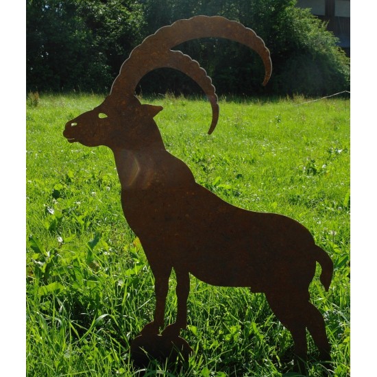 Deko  Steinbock Mwetall Edelrost Corten - Höhe 90 cm -Alpendeko