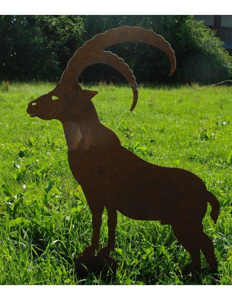 Deko  Steinbock Mwetall Edelrost Corten - Höhe 90 cm -Alpendeko
