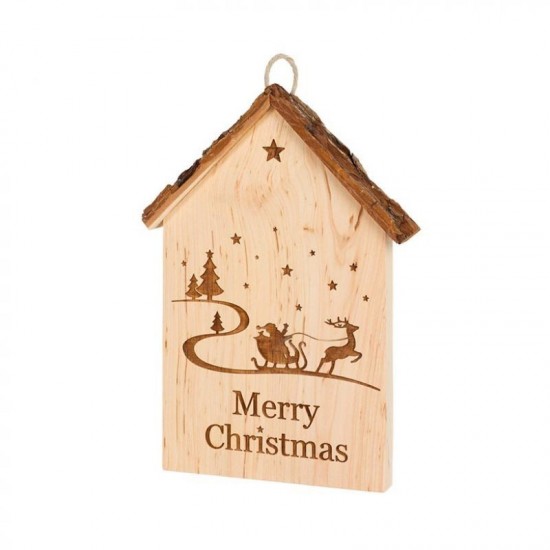 Spruchschild Rindenhaus Erle "Merry Christmas" 18 cm
