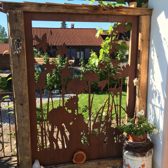 Rost Sichtschutz Wiesenmotiv mit Blumen "A" Abtrennung aus 3mm Stahl ohne Umrandung