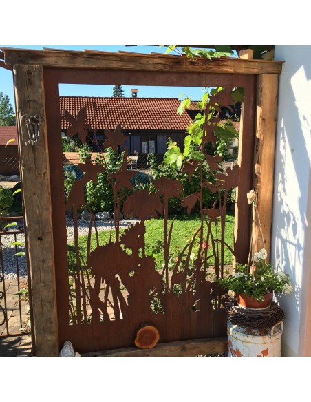 Rost Sichtschutz Wiesenmotiv mit Blumen "A" Abtrennung aus 3mm Stahl ohne Umrandung Rost Sichtschutz Wiesenmotiv mit Blumen "A" Abtrennung aus 3mm Stahl ohne Umrandung