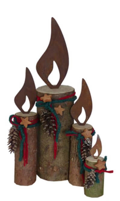 Edelrost Flamme zum Stecken 44,5 cm Kerzenflamme Rostflamme Bausatz Metall Holz 