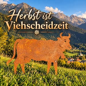 Kuhfigur aus Edelrost als ländliche Gartendeko
